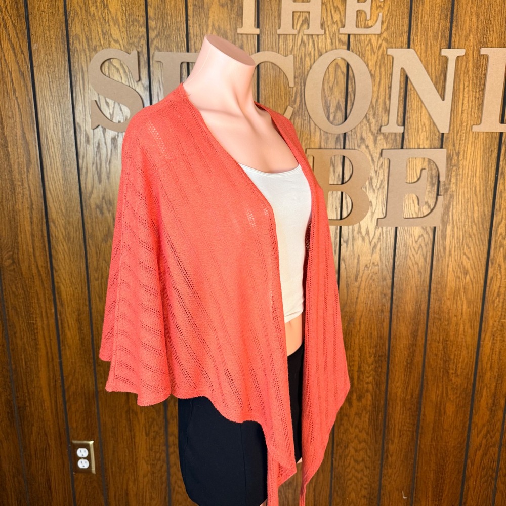 Chenault Cardigan Women Large Coral Open Front Pointelle Knit Cottagecore Boho - Picture 3 of 5